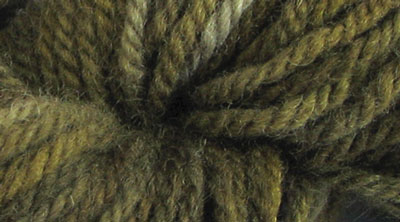Bracken: hand dyed, bulky rug weight, 100% wool spot dyed yarn in several dark greens with black overtones for rug hooking and punching.