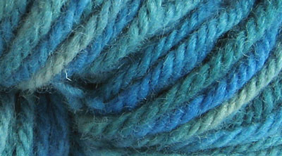 Sea Ice: hand dyed, bulky rug weight, 100% wool spot dyed yarn in a pale coppery green with hints of blue and gray colors for rug hooking and punching.