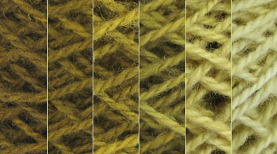 Goldenrod: yellow orange, hand dyed, worsted weight, 100% wool yarn in 8 color values for fine shading for rug hooking and punching.